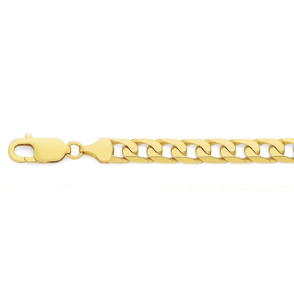 Solid 9ct Gold 22cm Bevelled Square Curb Gents Bracelet