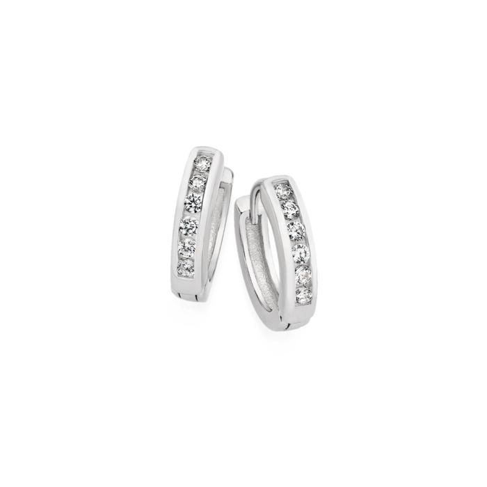 Sterling Silver 10mm Channel Set Cubic Zirconia Huggie Earring