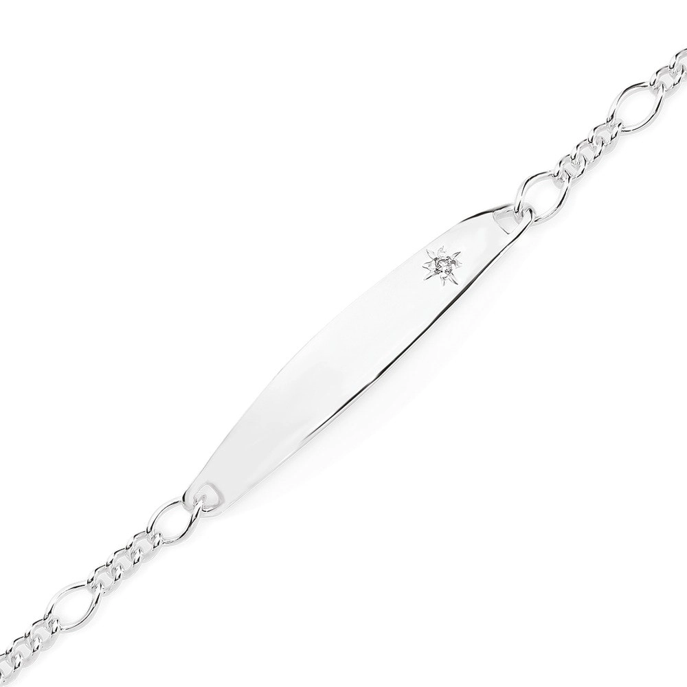 Sterling Silver 15cm Diamond Set Figaro Identity Bracelet