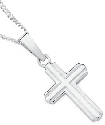 Sterling Silver 20mm Lined Cross Pendant