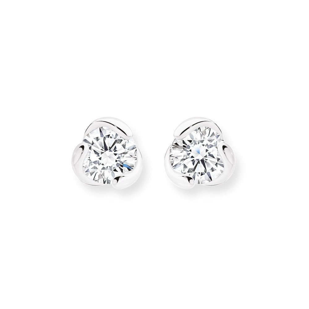 Sterling Silver 3 Petal Cubic Zirconia Stud Earrings