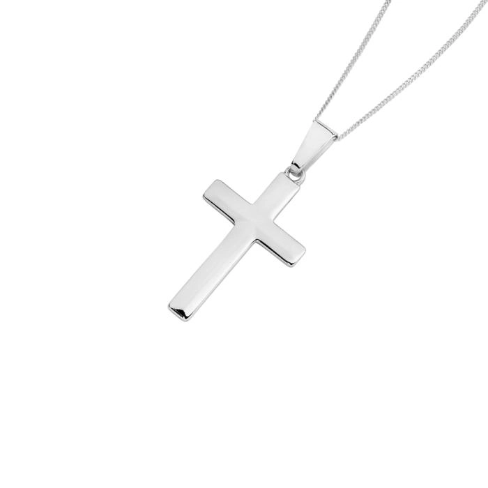 Sterling Silver 30mm Plain Bevel Cross Gents Pendant