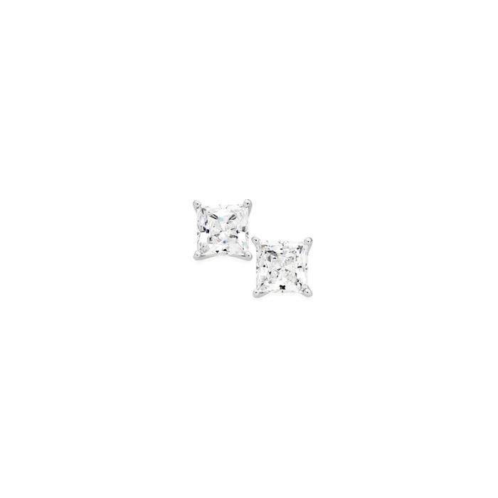 Sterling Silver 6x6mm Cubic Zirconia Square Stud Earrings