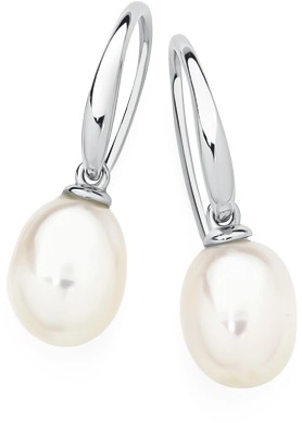 Sterling Silver 7.5x8mm Cultured Freshwater Pearl Drop Earrings