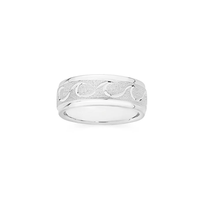 Sterling Silver 8.5mm Satin Wave Centre Gents Ring