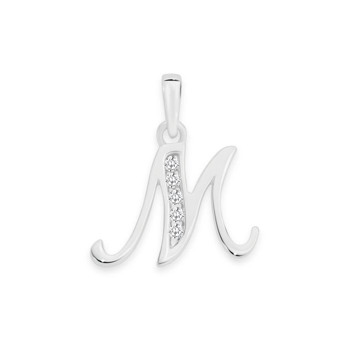 Sterling Silver Cubic Zirconia Script Initial M Pendant