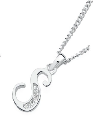 Sterling Silver Cubic Zirconia Script Initial S Pendant