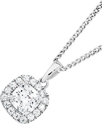 Sterling Silver Cubic Zirconia Small Cushion Cluster Pendant