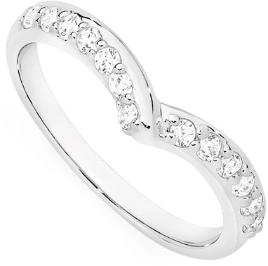 Sterling Silver Cubic Zirconia V-Shape Band