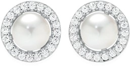 Sterling Silver Cultured Freshwater Pearl & Cubic Zirconia Cluster Earrings