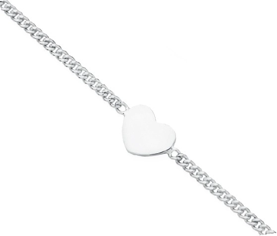 Sterling Silver Heart Plate Curb Bracelet