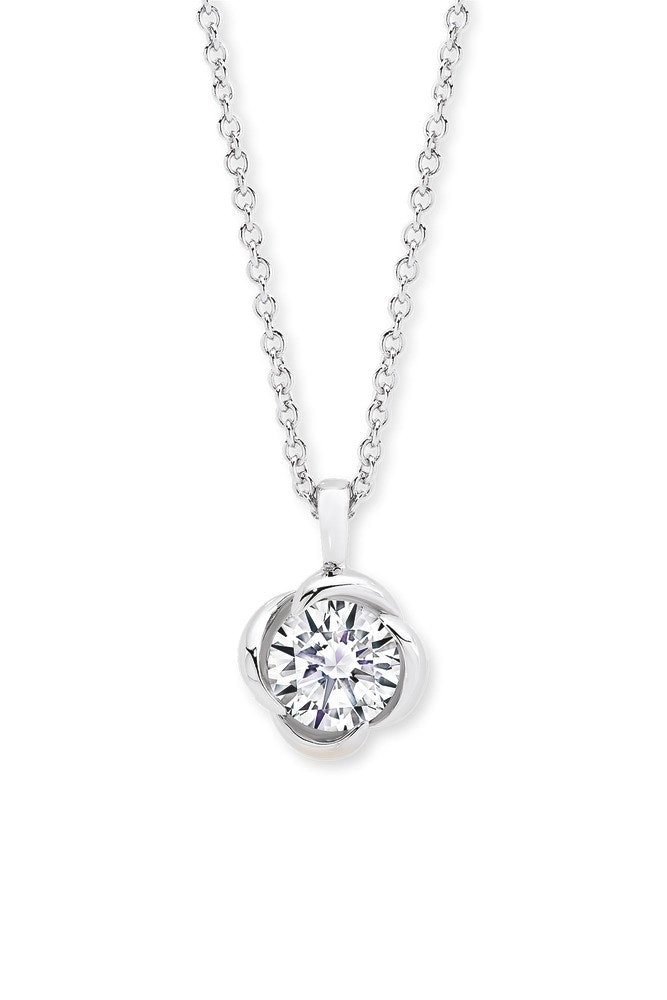 Sterling Silver Round Cubic Zirconia Scallop Border Pendant