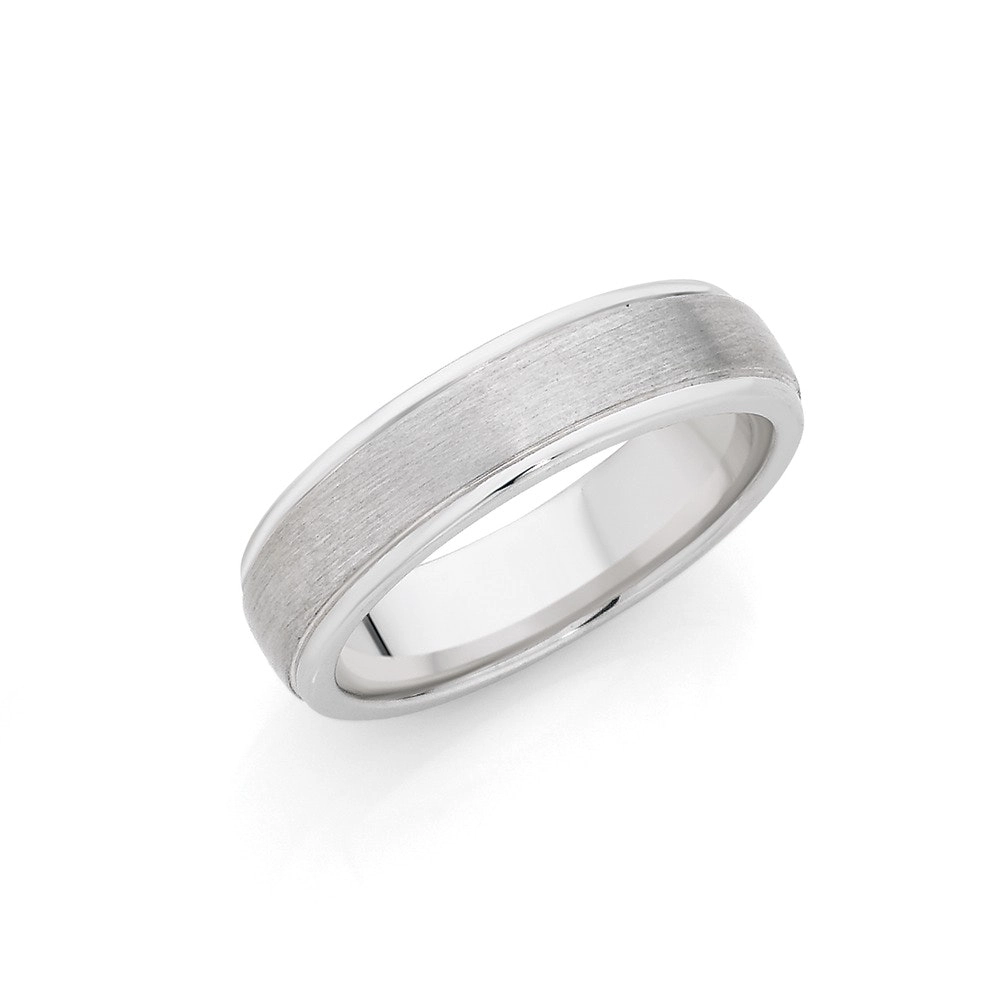 Sterling Silver Satin Centre Comfort Fit Gents Ring