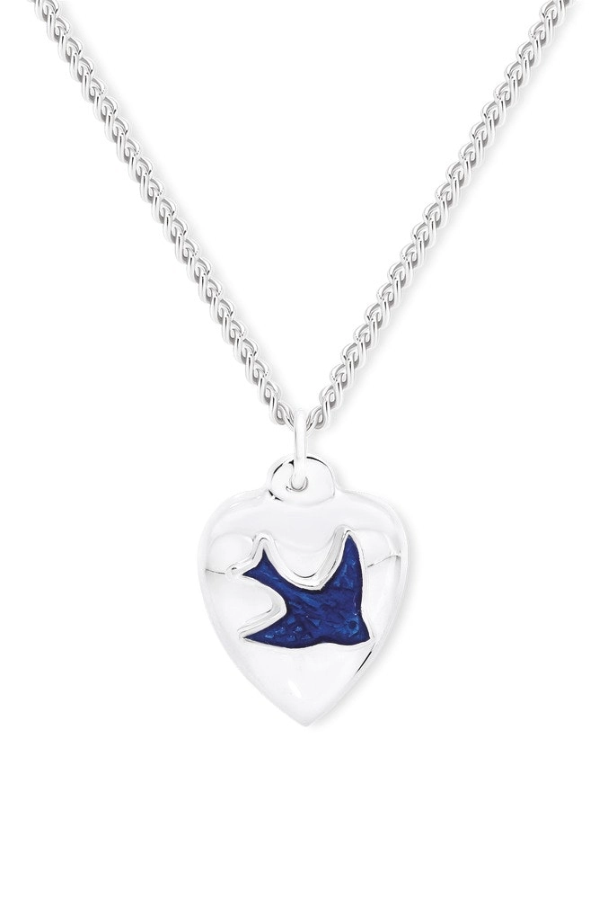 Sterling Silver Small Heart with Bluebird Pendant