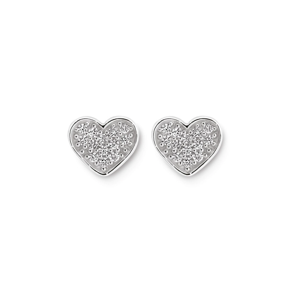 Sterling Silver Small Pave Cubic Zirconia Heart Stud Earrings