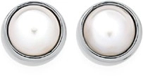 Sterling Silver White Pearl Bezel Stud Earrings