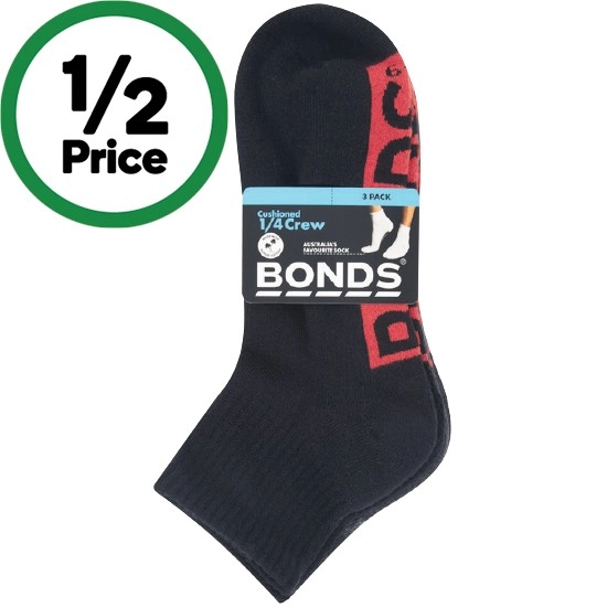 Bonds Men’s Cushioned 1/4 Crew Socks – Assorted Pk 3