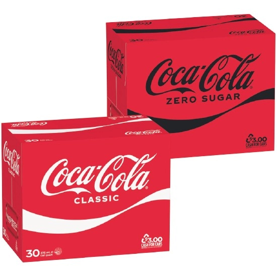 Coca-Cola Classic, Diet or Zero Sugar Soft Drink Varieties 30 x 375ml