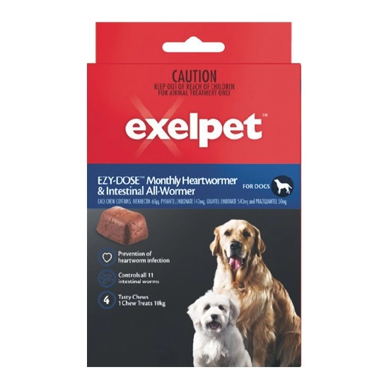 Exelpet Ezy-Dose Heartwormer & Intestinal All-Wormer for Dogs Pk 4