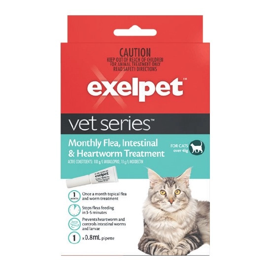 Exelpet Vet Series Flea, Intestinal & Heartworm Treatment Cats Pk 1