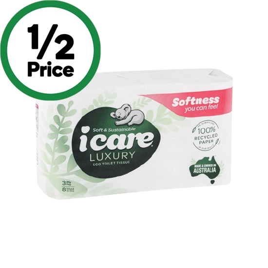 icare Recycled Toilet Tissue 3 Ply Pk 8