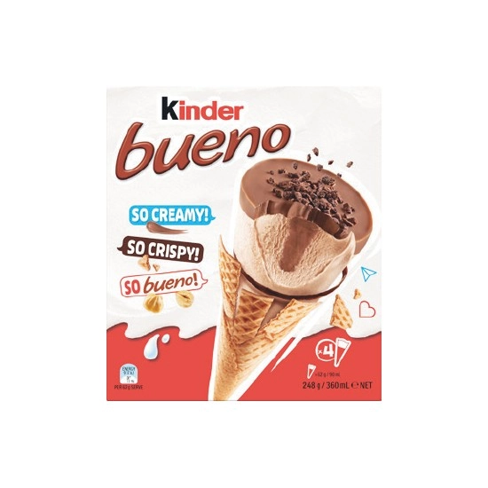 Kinder Bueno Frozen Dessert Cones 360ml Pk 4 – From the Freezer