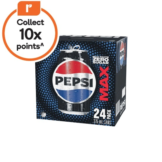 Pepsi Max, Solo No Sugar, Mountain Dew No Sugar, Sunkist No Sugar or Schweppes Lemonade Zero Soft Drink Can Varieties 24 x 375ml