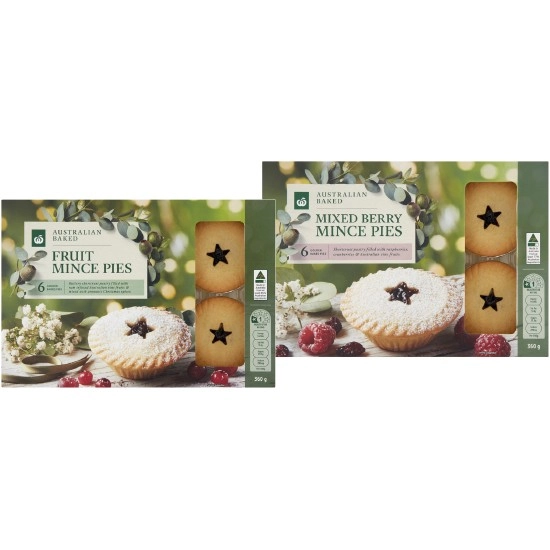 Woolworths Australian Baked Fruit Mince Pies or Australian Summer Baked Mixed Berry Mince Pies Pk 6