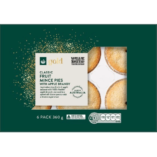 Woolworths Gold Apple Brandy Fruit Mince Pies Pk 6