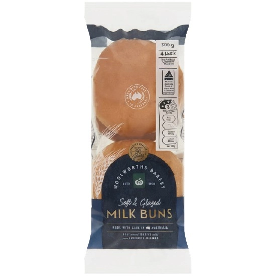 Woolworths Milk Bun 300g Pk 4