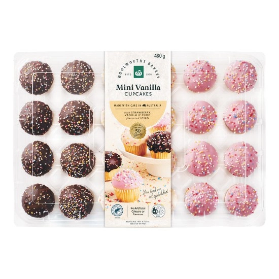 Woolworths Mini Iced Cupcakes Pk 24 – From the Bakery