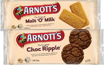 Arnott's Malt'o'Milk or Choc Ripple Biscuits 250g