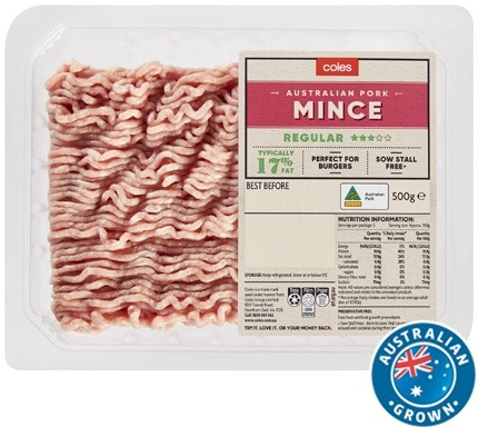 Coles Australian Pork 3 Star Regular Mince 500g