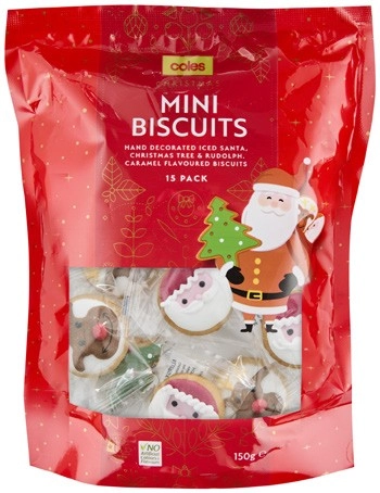 Coles Christmas Mini Biscuits 15 Pack 150g