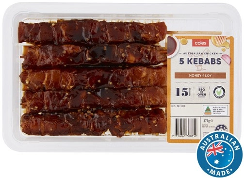 Coles RSPCA Approved Chicken Kebabs Honey & Soy 375g