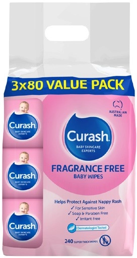 Curash Fragrance Free Baby Wipes 240 Pack