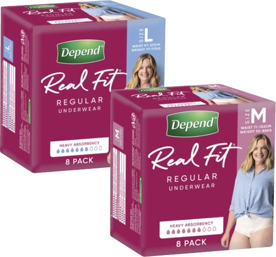 Depend Adult Care Real Fit Incontinence Underwear Medium or Large 8 Pack