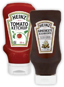 Heinz Tomato Ketchup or Smokey Barbeque Sauce 500mL