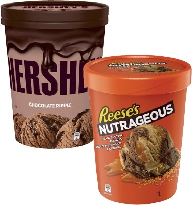 Hershey's or Reese's Ice Cream Tub 1 Litre