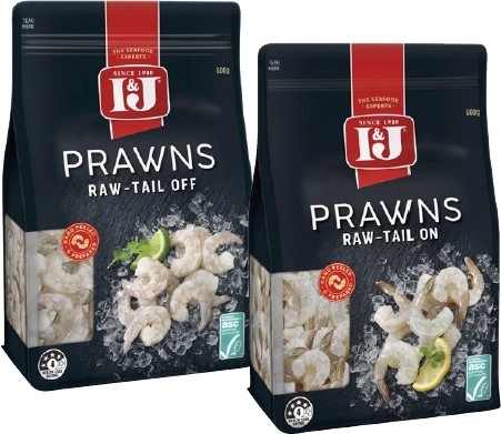 I&J Raw Prawns Tail On or Off 500g