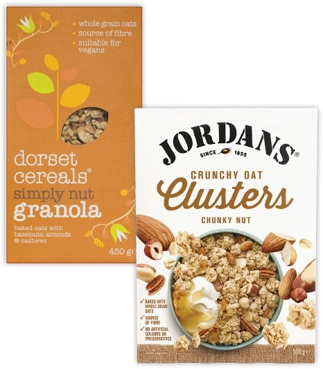 Jordans Granola or Oat Clusters 500g-750g or Dorset Granola or Muesli 450g