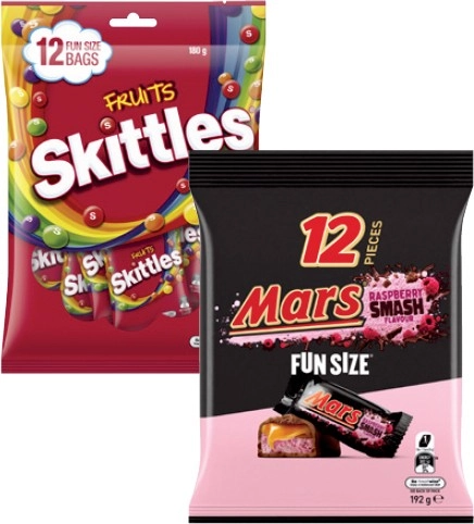 Mars Chocolate Fun Size 132g-192g or Skittles Fun Size 180g