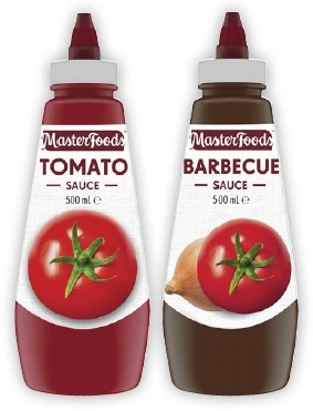 MasterFoods Squeeze Tomato or Barbecue Sauce 475mL-500mL