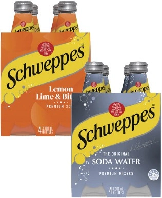 Schweppes Mixers, Soft Drink or Mineral Water 4x300mL