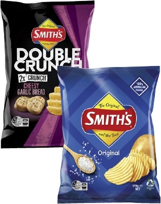 Smith's Crinkle Cut or Double Crunch Potato Chips 150g-170g