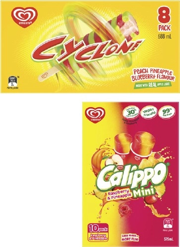 Streets Calippo 10 Pack 575mL or Cyclone 8 Pack 688mL