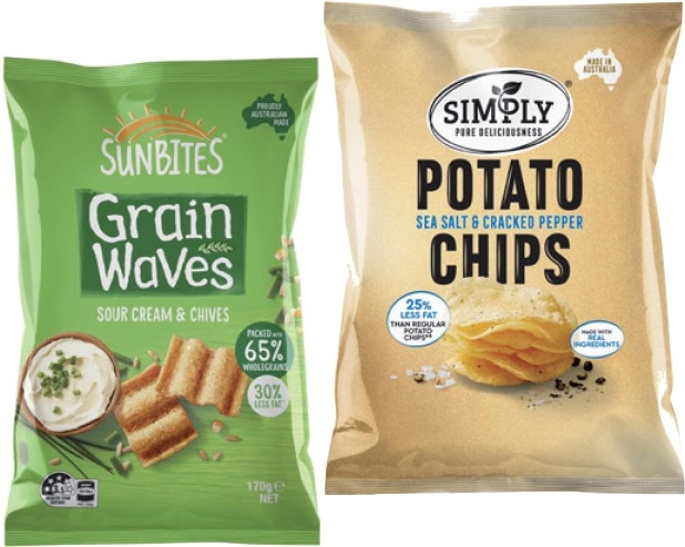 Sunbites Grain Waves Chips 170g, Simply Chips 120g, Smith’s Baked or PopCorners 130g Selected Varieties