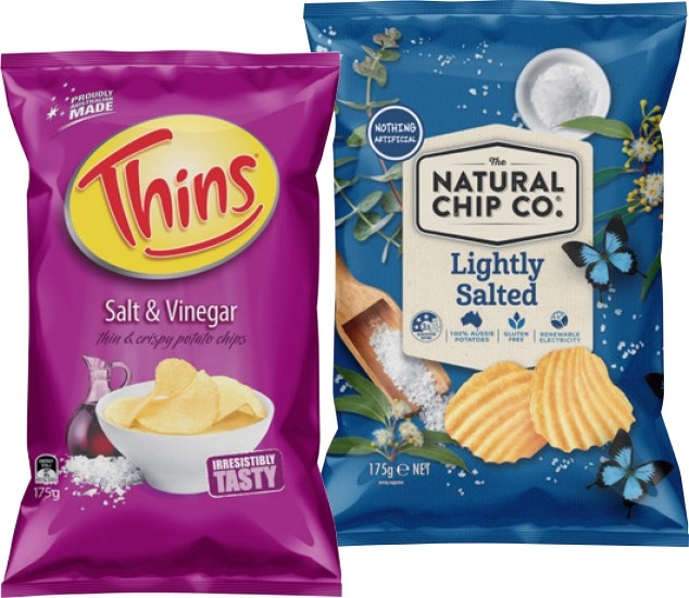 The Natural Chip Co. Chips 175g, Thins Chips 150-175g or Onion Rings 85g Selected Varieties