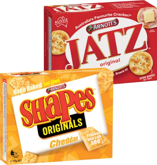 Arnott’s Shapes 130-190g, Clix 250g, Jatz or Savoy 225g Selected Varieties