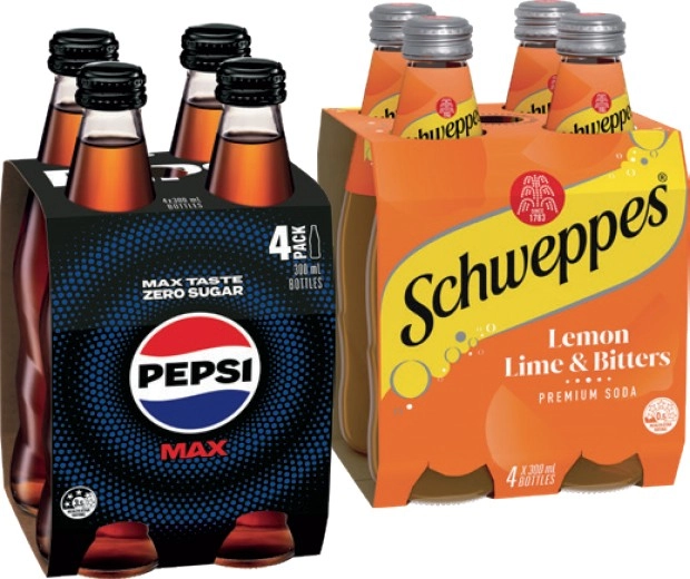 Pepsi Max or Schweppes Mixers 4x300mL Selected Varieties